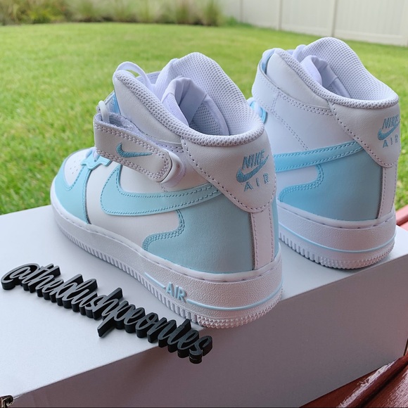 Nike Custom Painted Air Force 1 Mid Top - Light Blue NWT - Picture 12 of 15